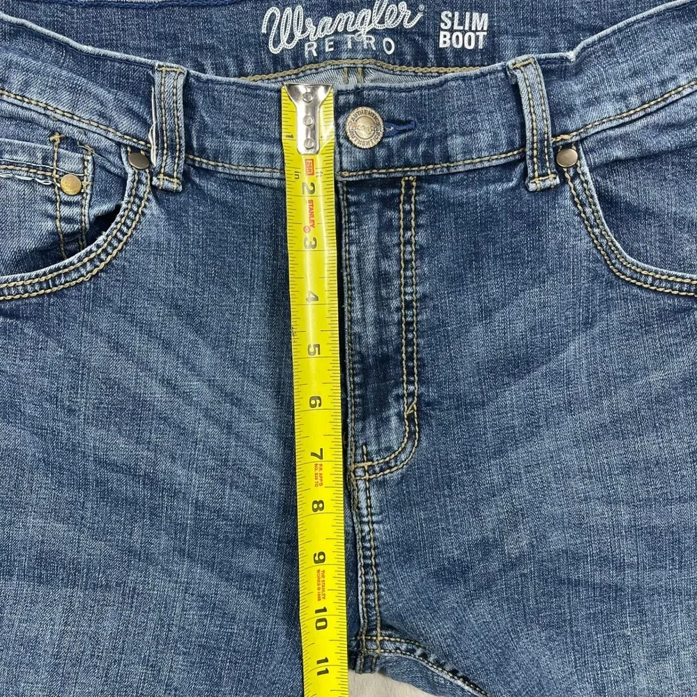 Wrangler Retro Slim Bootcut Jeans Mens 33(32)x34 Blue Stretch Denim